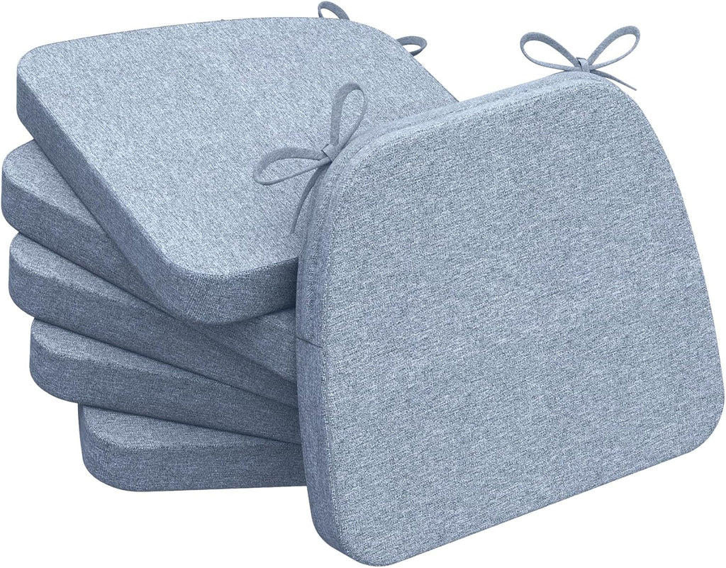 AAAAAcessories D-Shaped Chair Cushions, 2" Thick Dining Chair Pads with Ties and Removable, Machine-Washable Cover, 17" x 16", Set of 6, Light Blue