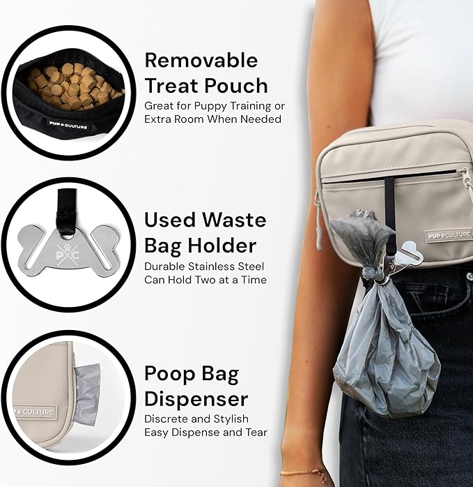 Pup Culture Dog Treat Pouch with Poop Bag Dispenser and Removable Treat Pouch | Cross Body Dog Walking Bag | The Perfect Puppy Training Tool and Even Better Gift