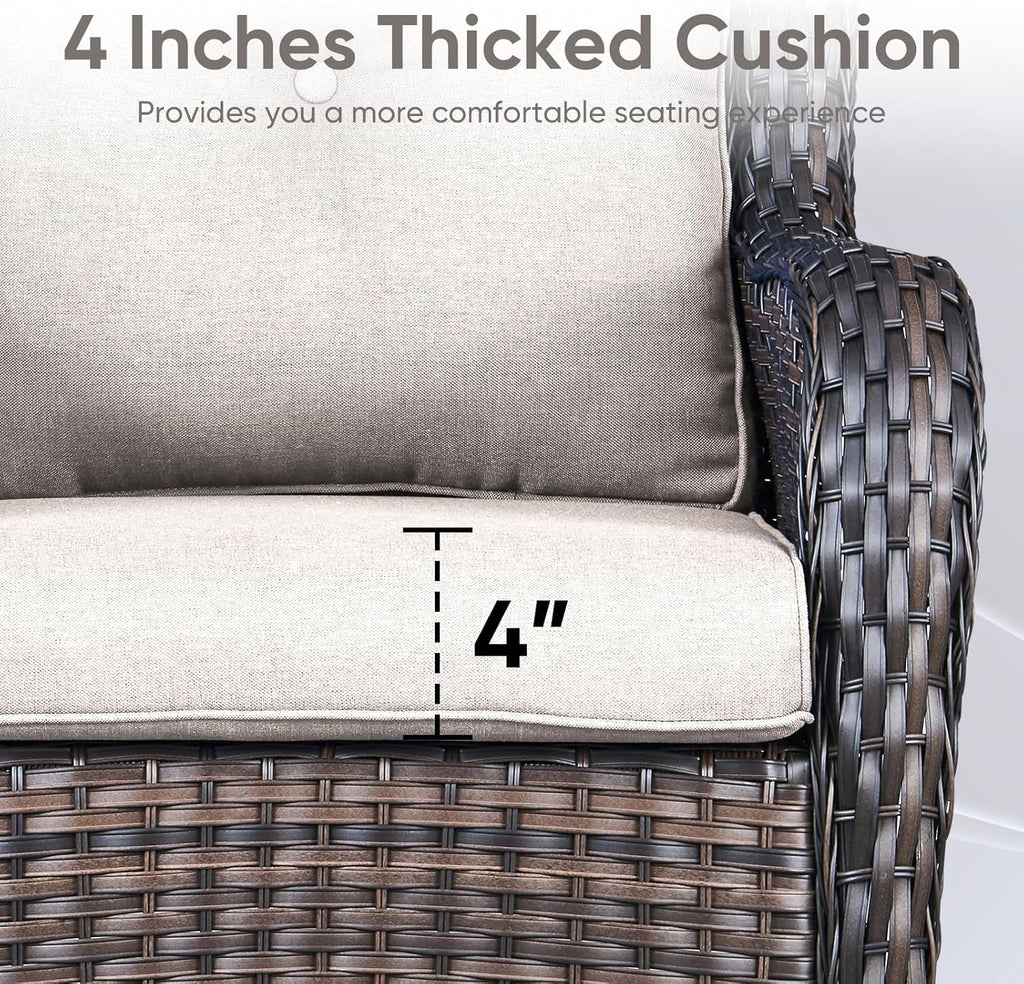 7-Piece Outdoor Patio Cushion Set - Fade & Water Resistant with Removable Olefin Cover, 22x24x4 Inch Memory Foam Cushions for Wicker Sectional Sofa – Beige/Buckle