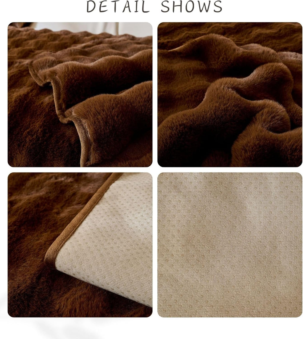 Faux Fur Couch Cover Fuzzy Soft Plush Thick Bubble Sofa Cover Luxury Sectional Couch Covers Luxury Anti-Slip Sofa Slipcover Washable Furniture Protector (Coffee,28"x70")