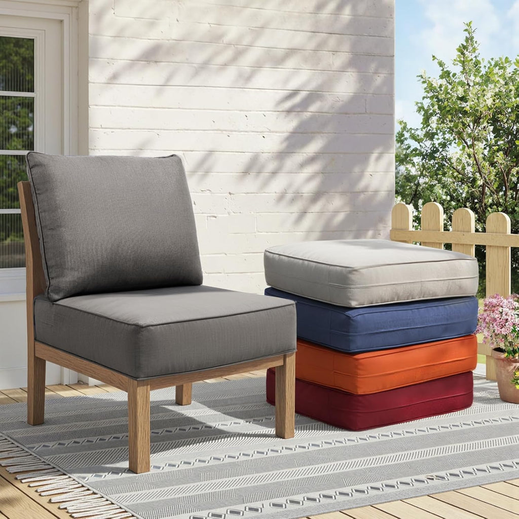 Outdoor Cushion Set for Furniture Patio Furniture, UV Resistant, Water Resistant - 6 Inch Thick Foam Garden Cushions– 22x24 Inch Patio Seat Covers for Chair/Sofa/Couch | Grey | 2-Pack |