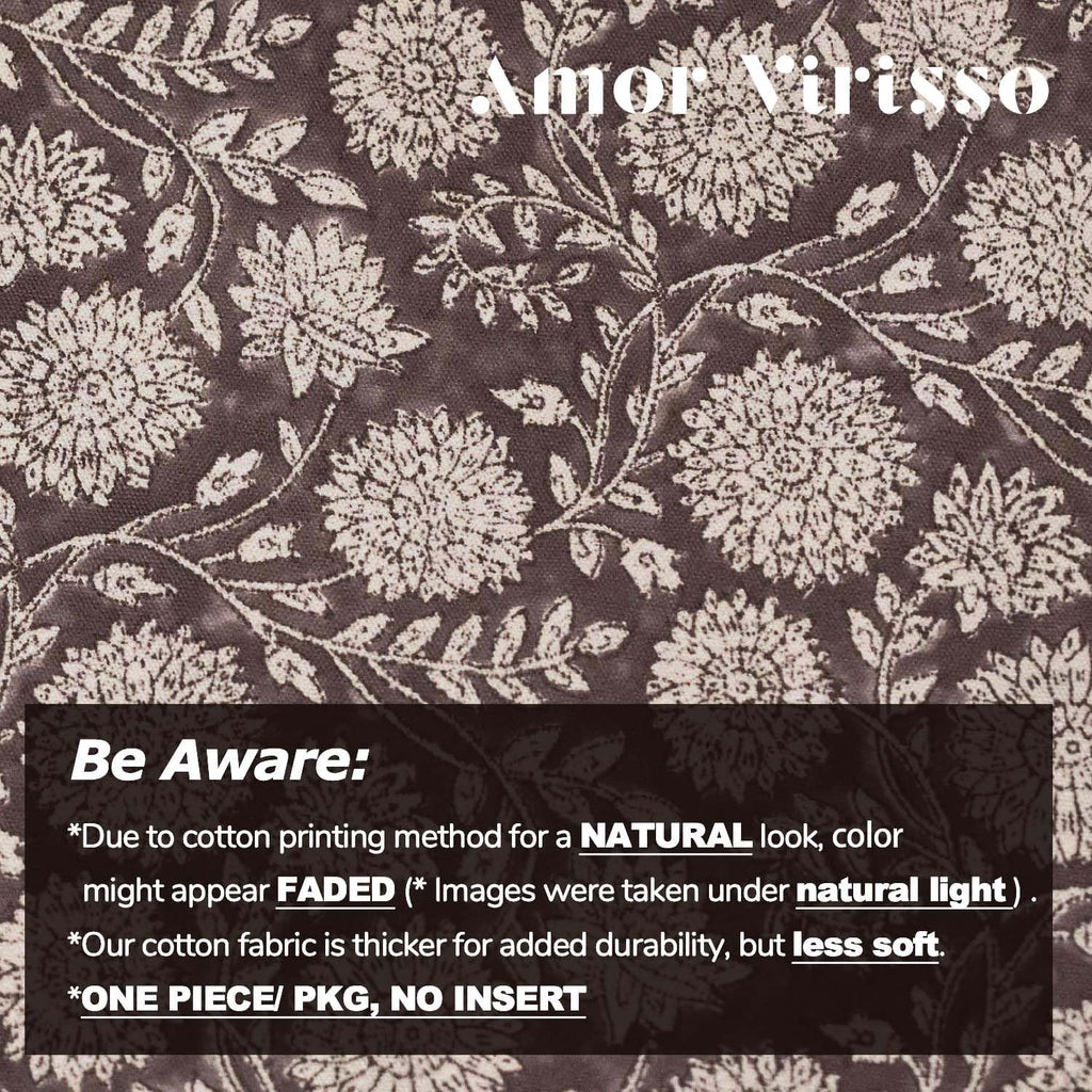 Amor Virisso Floral Pillow Covers 18x18 Throw Pillow Covers Vintage Block Print Pillow Cover Neutral Couch Pillows for Living Room Farmhouse Decorative Accent Sofa Pillows, Dark Brown