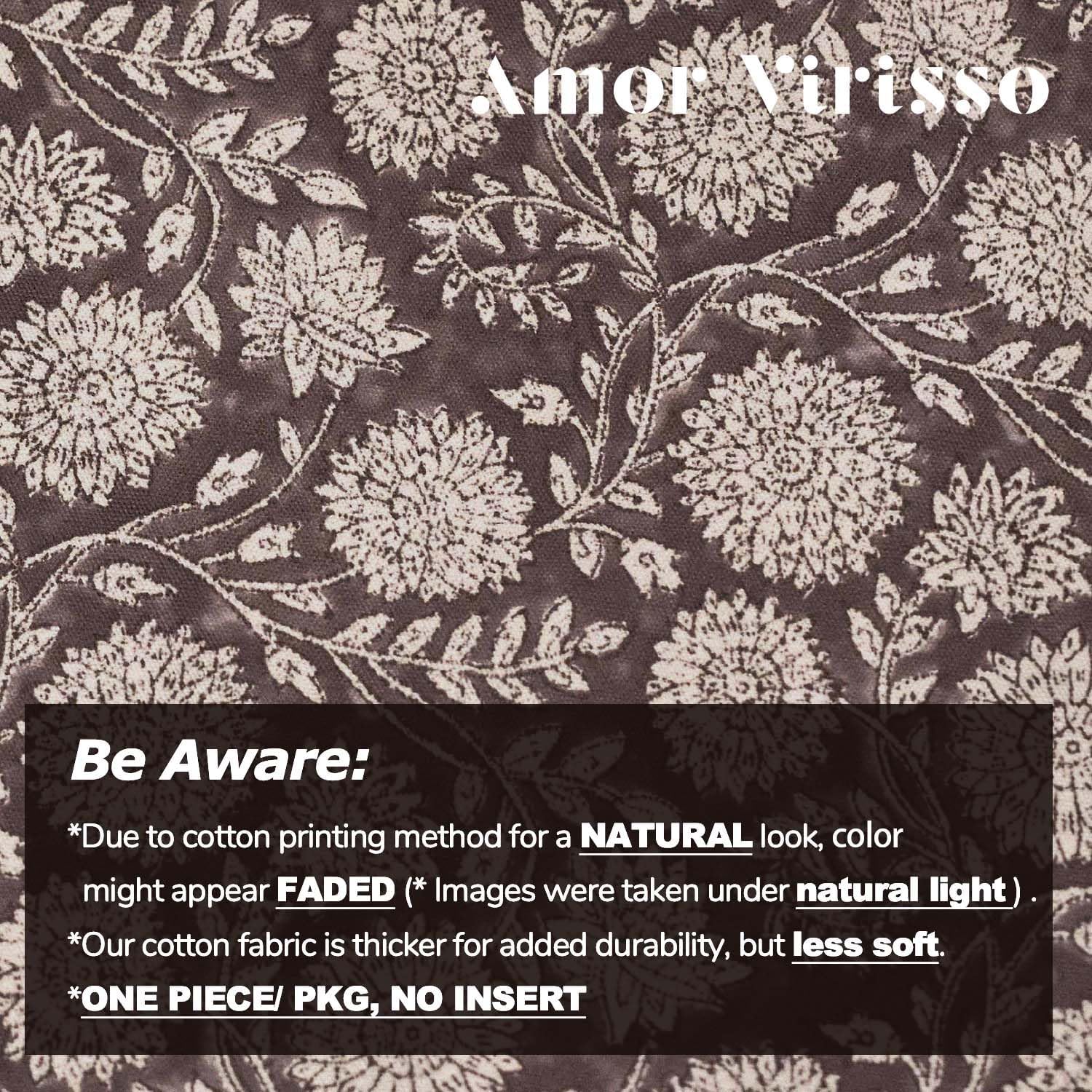 Amor Virisso Floral Pillow Covers 20x20 Throw Pillow Covers Vintage Block Print Pillow Cover Neutral Couch Pillows for Living Room Farmhouse Decorative Accent Sofa Pillows, Dark Brown