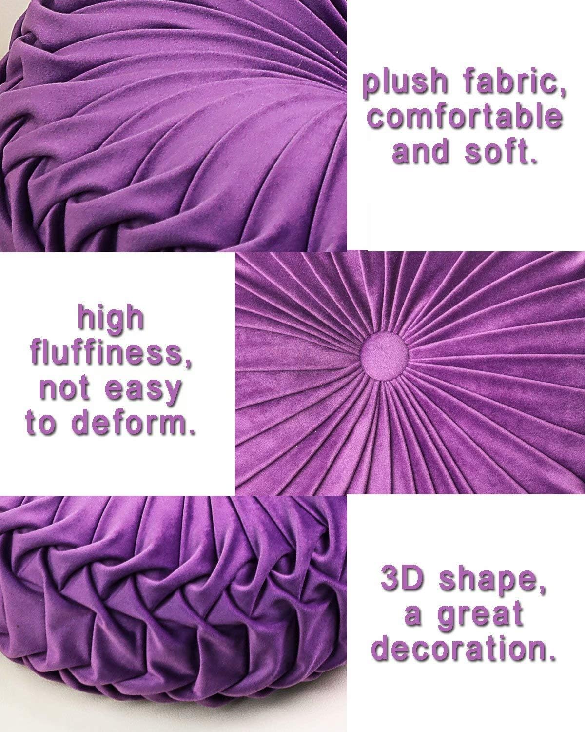 HLOVME Throw Pillow for Couch Decorative 3D Pumpkin Round Velvet Cushion for Sofa Bed Chair Floor 15"X15", Purple