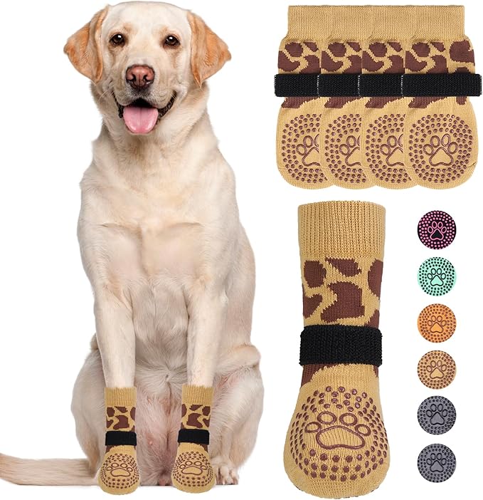 KOOLTAIL Dog Socks for Hot/Cold Pavement to Prevent Licking Paws,Dog Boots&Paw Protector for Hardwood Floors Anti Slip,Traction Control No Twist Grip Booties for Small Medium Large Senior Dogs SM