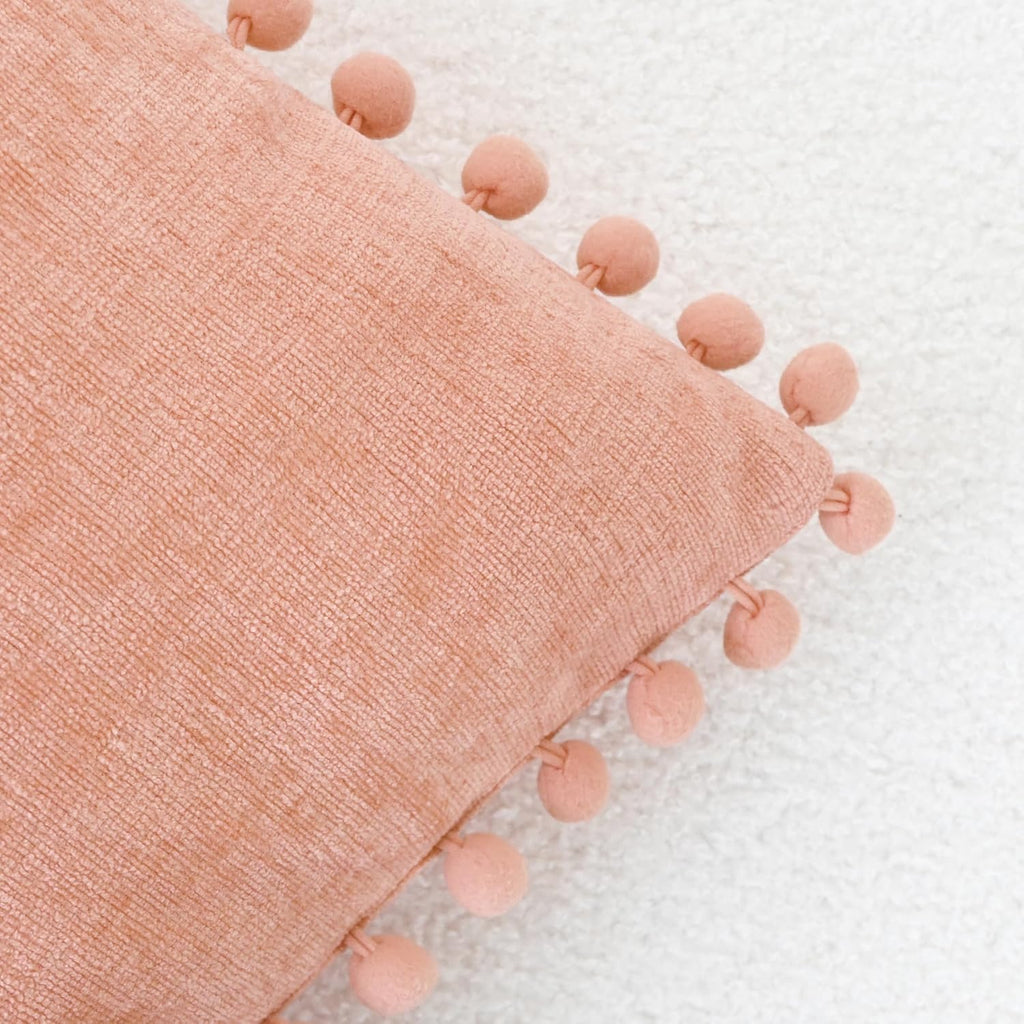 CaliTime Throw Pillow Covers Decorative 22 X 22 Inches Pack of 2 Cozy Solid Dyed Soft Chenille Cushion Cases with Pom Poms for Couch Sofa Bed Living Room Home Dusty Pink