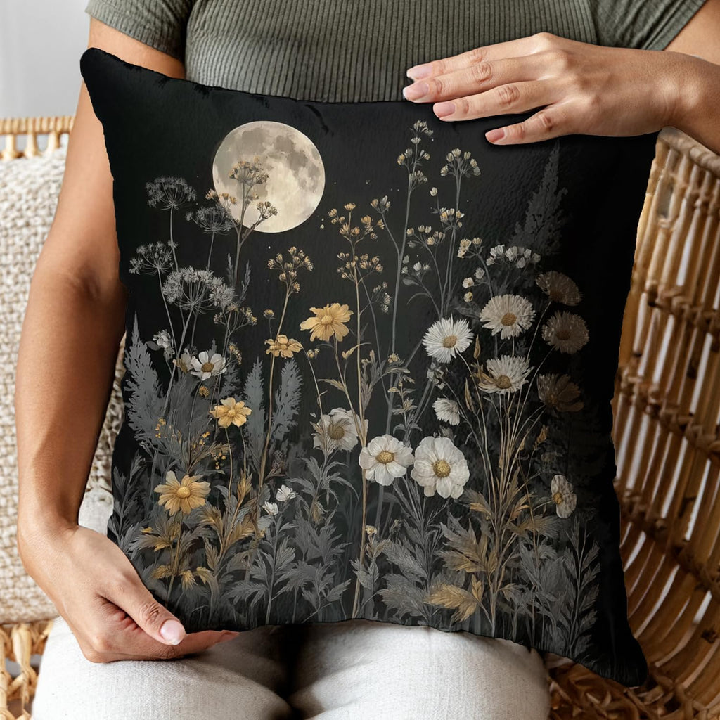 Bohemian Pillow Covers | Vintage Floral & Carpet Design | Double Sided Blue White Decorative Pillowcases for Couch, Bed | Indoor Outdoor Boho Home Decor (Moon, 18x18inches)