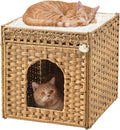 Cat Beds for Indoor Cats Extra Large Double Cat Cave Pet Cube, Handwoven Rattan Cat Houses with Double-Sided Soft Cushions, 18.5 x 20.5 x 19.1 Inches Foldable Hideaway in Living Room Natural