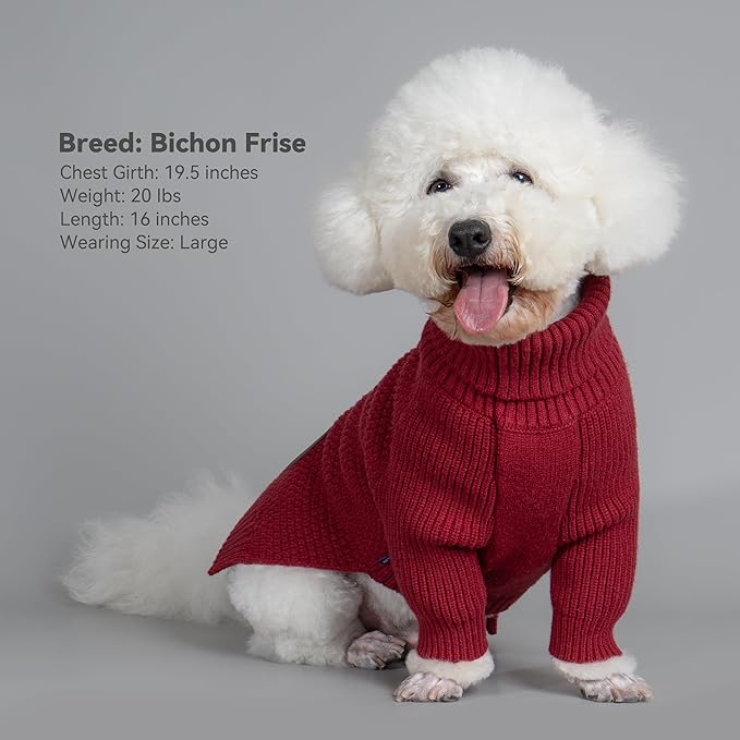 cyeollo Dog Sweater Warm Turtleneck Knitted Dog Christmas Sweaters with Sleeve Soft Winter Pet Clothes Sweaters for Dogs Girl