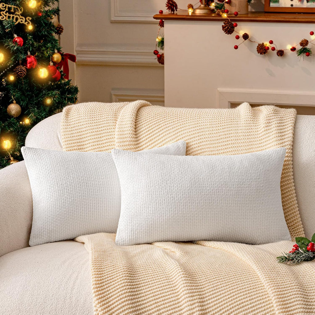 a moment Christmas White Chenille Throw Pillow Covers 12x20 Inch Pack of 2 Modern Decorative Throw Pillow Covers Farmhouse Cross Throw Pillowcases Home Decor for Sofa Bedroom Living Room Spring