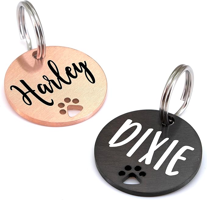 Ultra Joys Dog Tags Personalized for Pets - Hollow Paw Custom Pet ID Tag - Engraved Dog Tag for Small, Large Dogs - Large Round in Rose