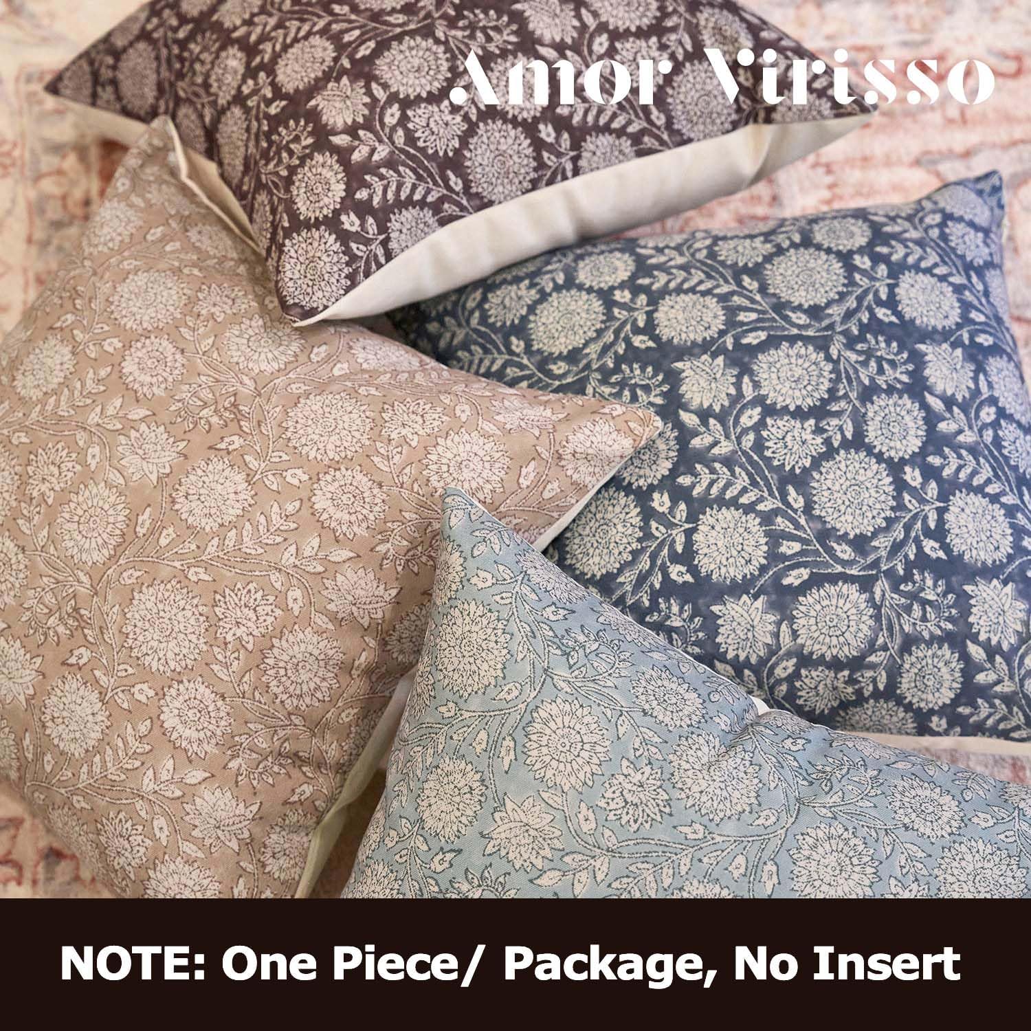 Amor Virisso Floral Pillow Covers 20x20 Throw Pillow Covers Vintage Block Print Pillow Cover Neutral Couch Pillows for Living Room Farmhouse Decorative Accent Sofa Pillows, Light Camel