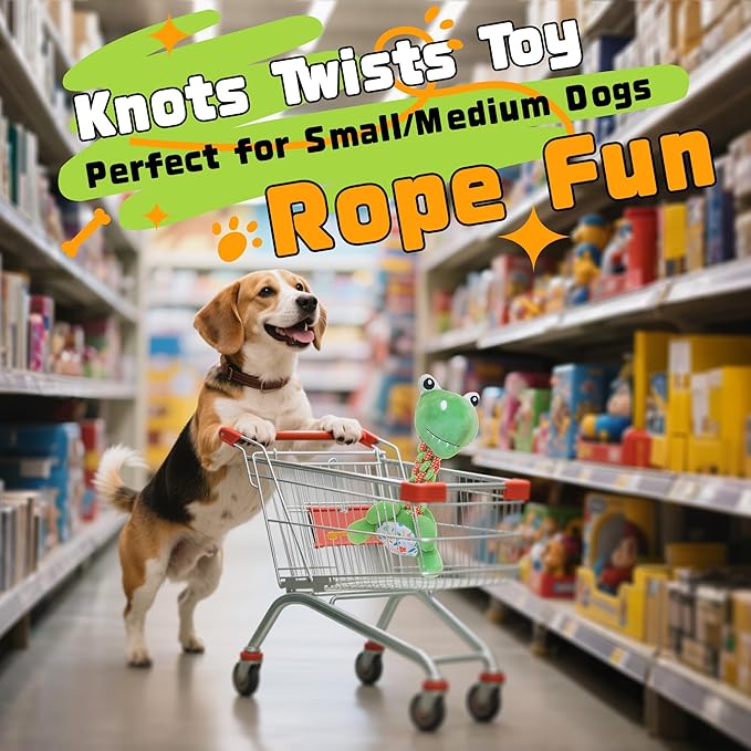 Knots Twists Dog Toy, Squeaky Rope Chew Toy for Small & Medium Dogs, Indestructible Tug of War Toy for Aggressive Chewers & Puppies, Dental Chew Toys to Clean Teeth & Relieve Boredom (Dinosaur)