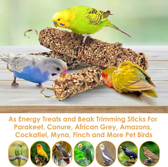 KATUMO 3PCS Bird Treats Parrot Crunch Sticks Parakeet Grains Mixed Treats Cockatiel Snacks Budgie Food Sticks for Lovebird Conure Myna Canary Parrots