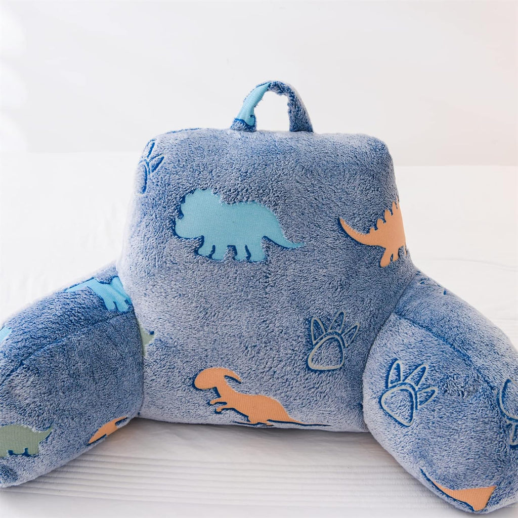 Meeting Story Dinosaurs Reading Pillows Rabbit Faux Fur Shaggy with Arms Bed Rest Pillows Back Pillow for Bed, Bed Chair Arm Pillow Bed Rest Pillow for Adults, Teens, Kids (Orange-Blue)