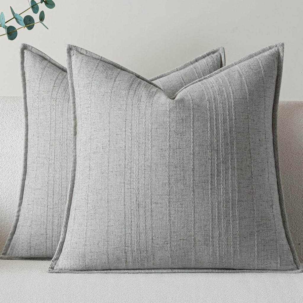 a moment Linen Pillow Covers Set of 2,Boho Farmhouse Throw Pillowcases Neutral Textured Decorative Covers for Couch Sofa, Soft Linen Blend Accent Case Cushion Living Room Home Decor 26"x26"Light Grey