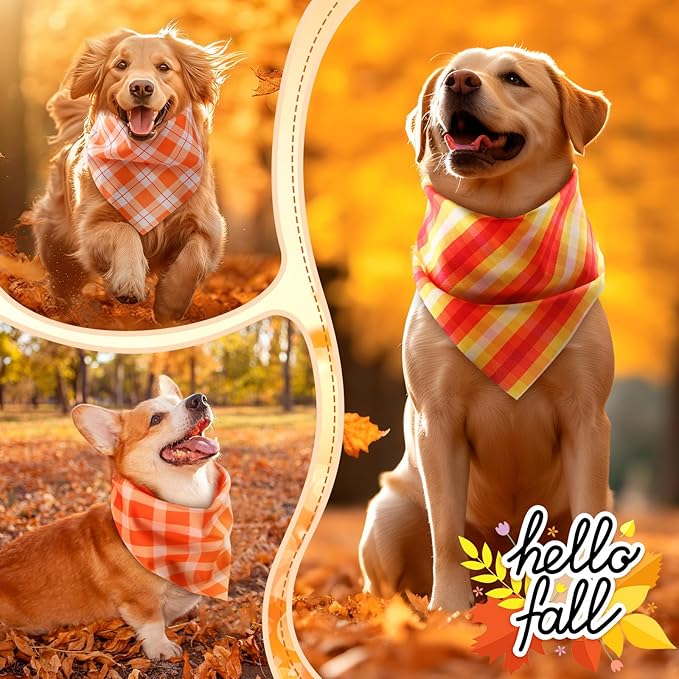 Weewooday 50 Pcs Fall Dog Bandanas Bulk Plaid Bandanas for Dogs Autumn Soft Doggie Bibs Adjustable Triangle Scarves for Small Medium Large Pet Costume(Plaid Pattern, 31.5 x 21.7 x21.7 Inch)
