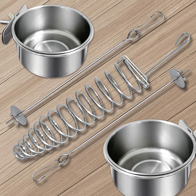 5Pcs Bird Cage Food Bowl Set, Stainless Steel Millet Holder with Parakeet Feeder, Pet Feeding Supplies