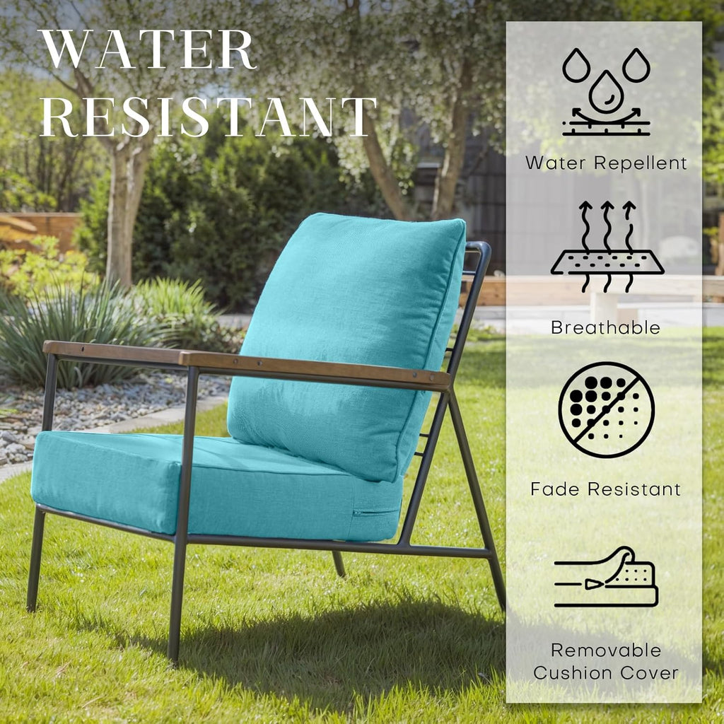 Rilyson Patio Cushions for Outdoor Furniture - 24×24 Inches High Back and Deep Seating Outdoor Cushion for Patio Chairs Sofa Couch Loveseat Water Resistant(Teal/1 Set/No Button)