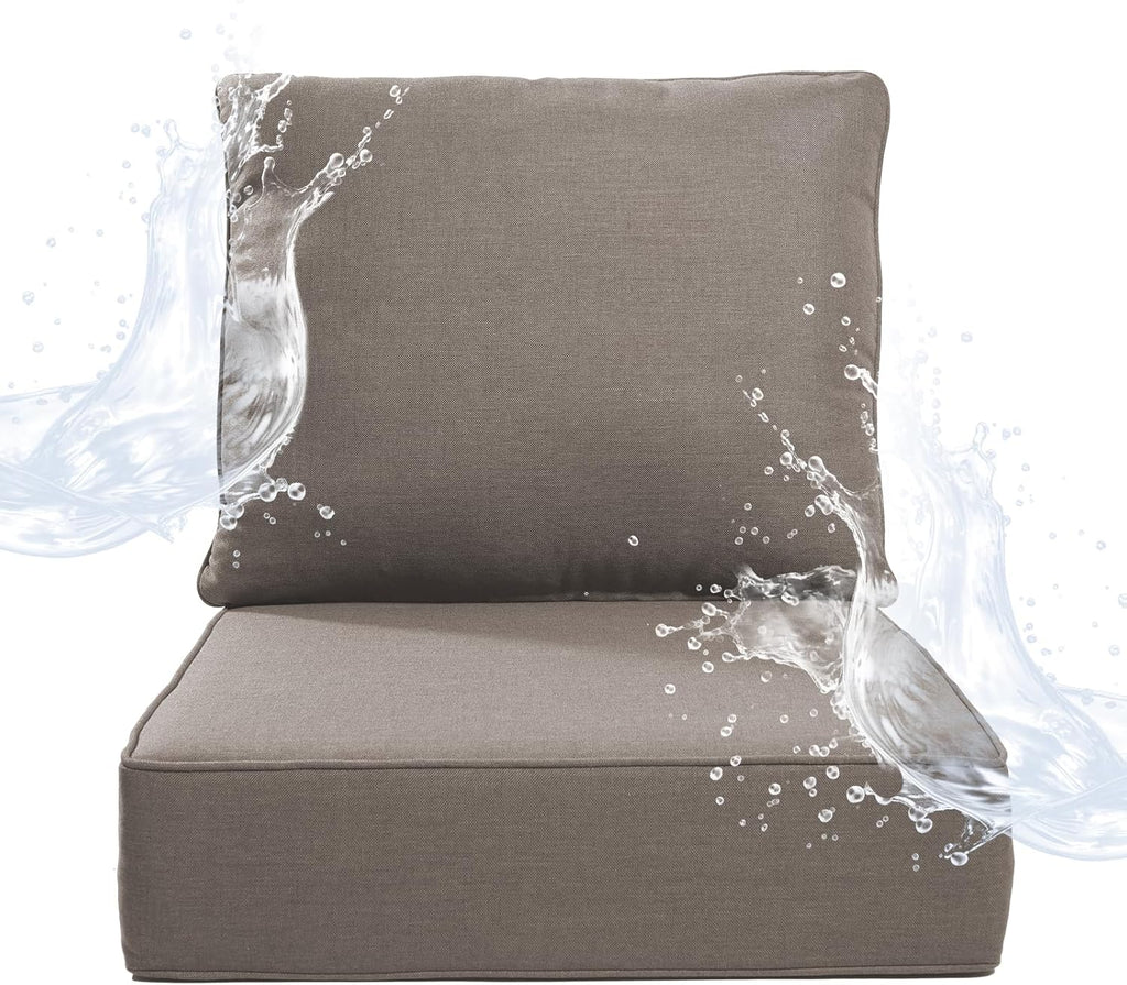 6 inches Thicker Outdoor Chair Cushions Set- 24" *24" *6" Waterproof Patio Furniture Cushions with Removable Cover, 28D High Density Sponge Filling Thicken Outdoor Patio Cushions - Grey