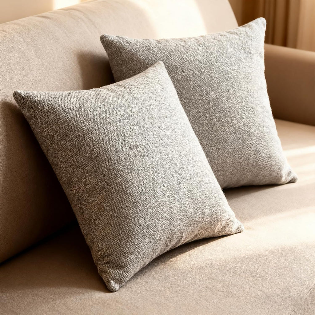 Throw Couch Pillow with Insert 18x18 Inches Set of 2 Square, Cute Modern Home Fall Decor for Living Room Sofa Bed Cushion Accent Case, Anthropologie Style Home Decor (Pearl Gray #P2-09)