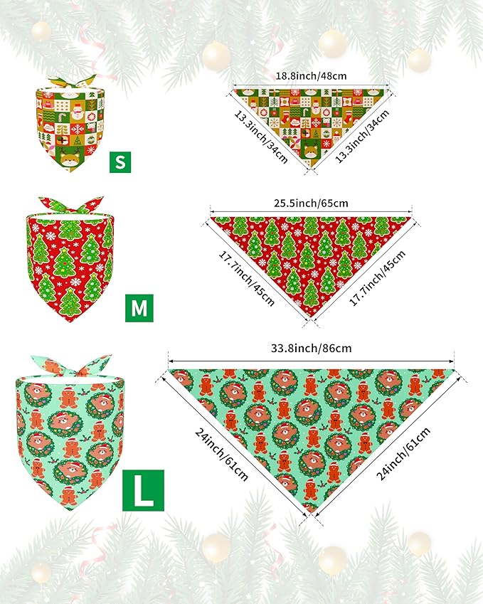 PET SHOW 100 Pack Christmas Dog Bandanas Bulk for Medium Extra Large Dogs Seamless Scarves XL Xmas Triangle Bibs Kerchief Set Pet Girl Boy Holiday Party Grooming Accessories, L