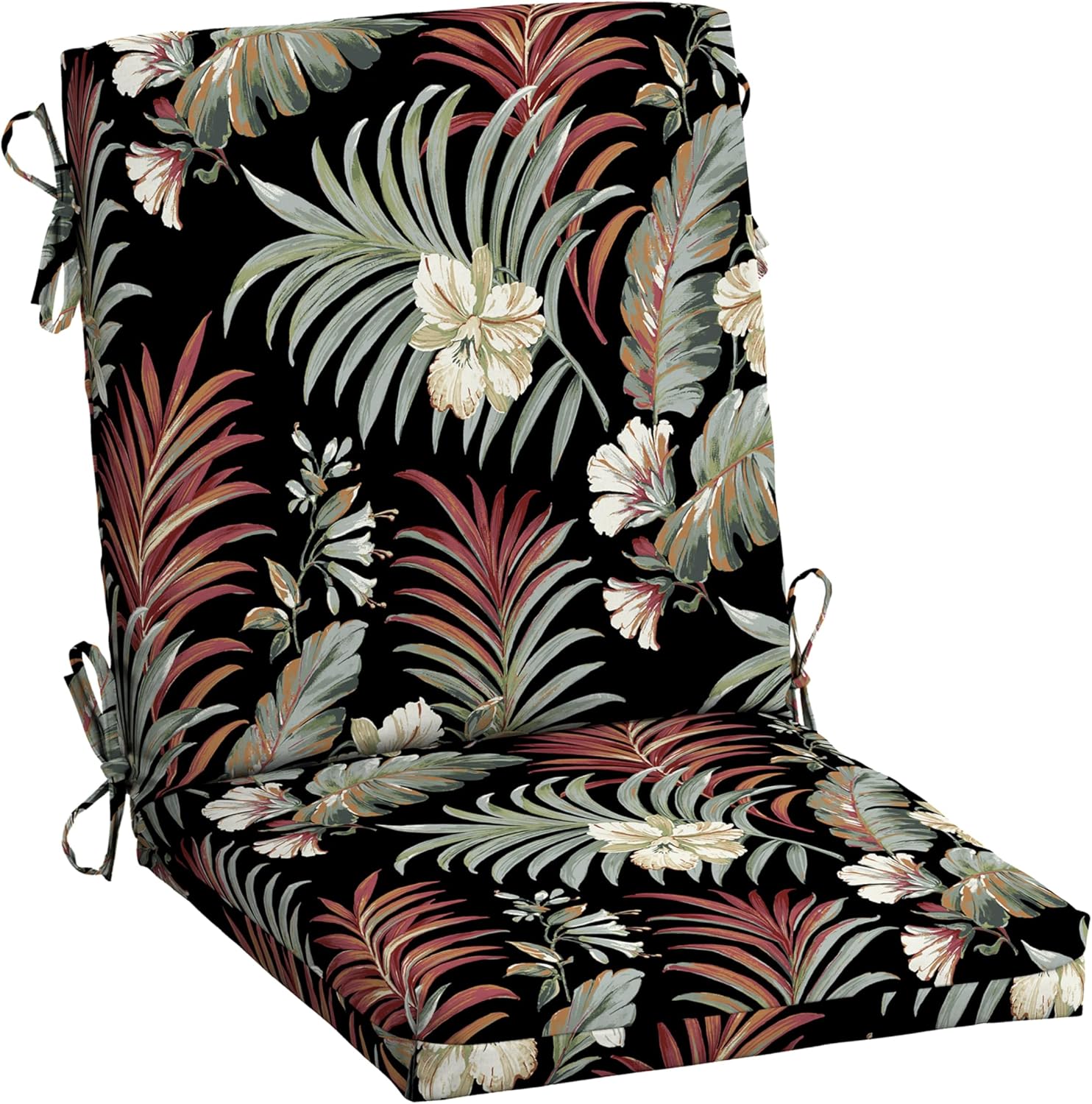 Arden Outdoor Midback Chair Cushion, 18 x 16.5, Rain-Proof, Fade Resistant Simone Black Tropical
