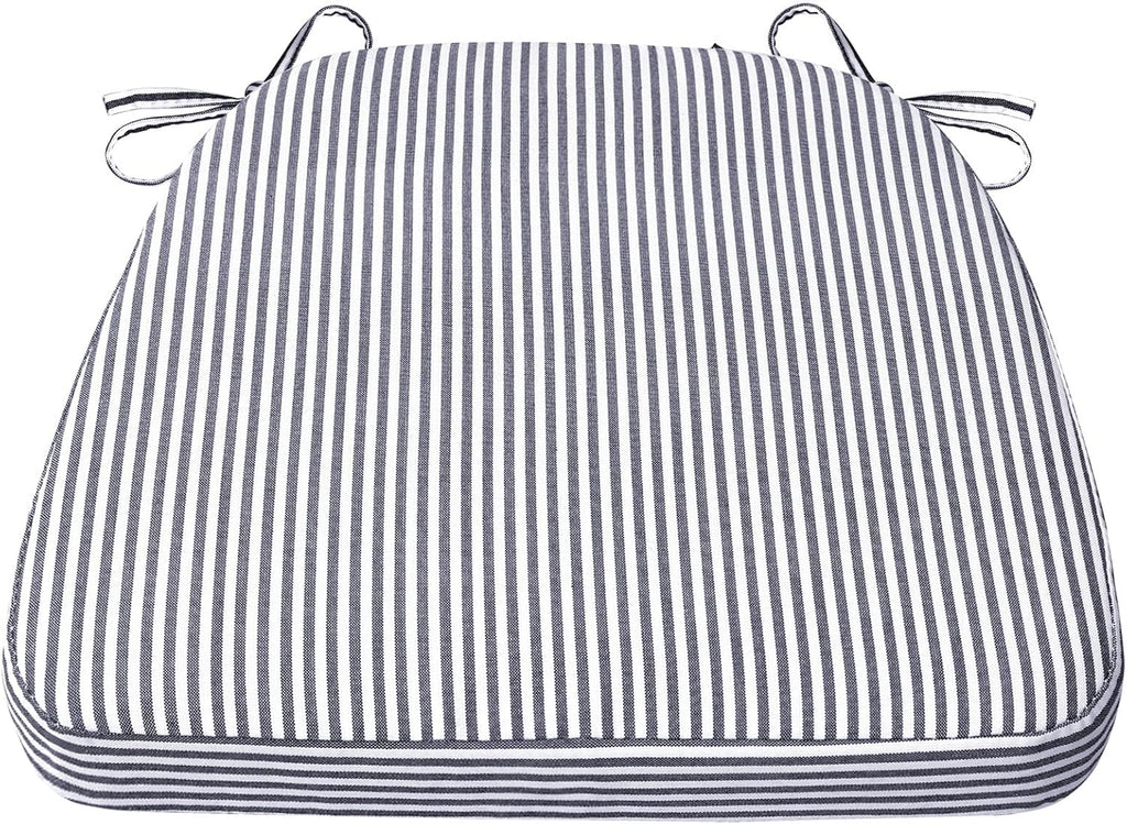 AAAAAcessories D-Shaped Chair Cushions, Featuring Ties and Removable, Machine-Washable Cover, 2'' Thick Seat Pads for Kitchen and Dining Rooms, 17'' x 16'', Pinstripe Dark Gray