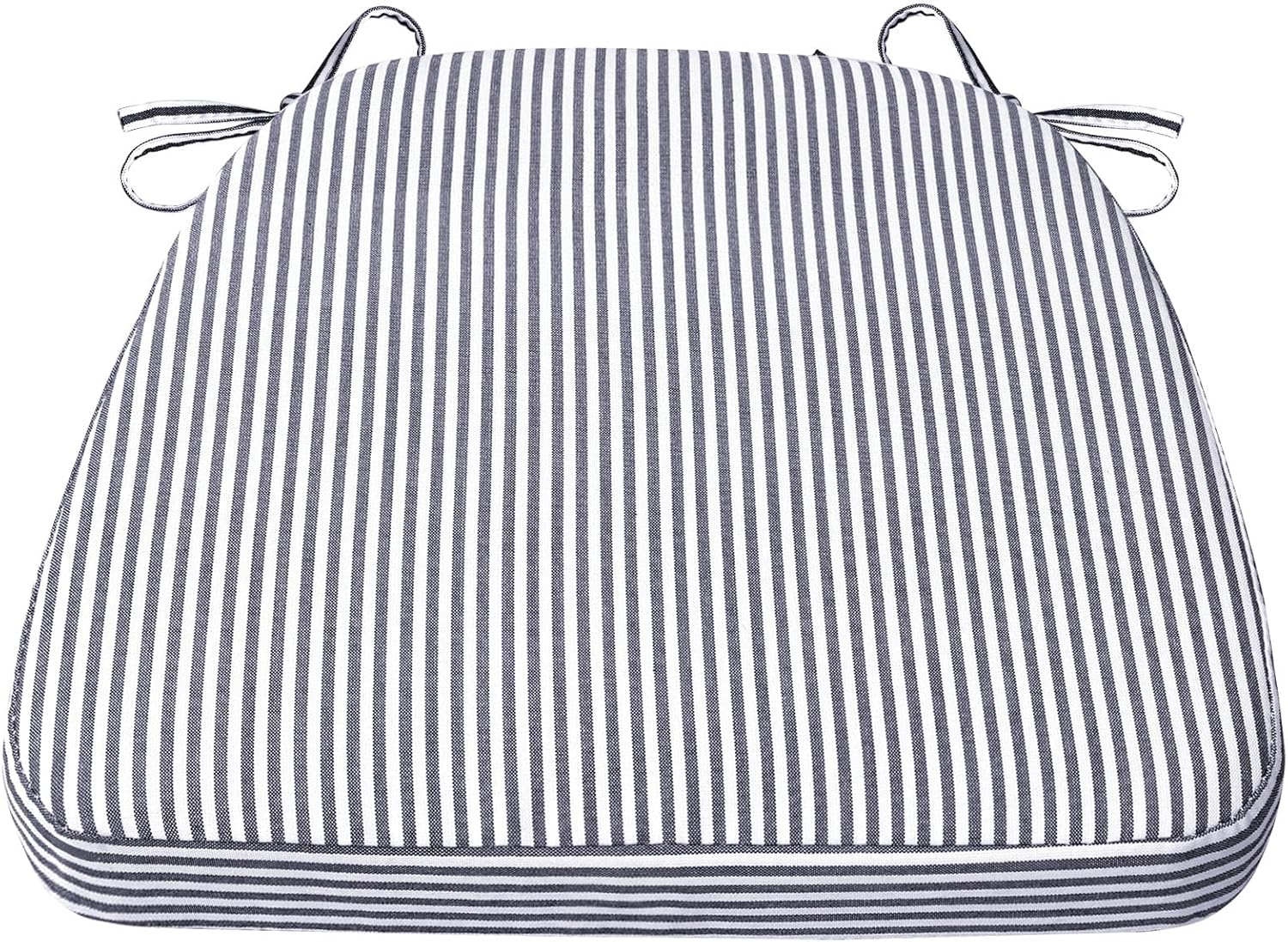 AAAAAcessories D-Shaped Chair Cushions, Featuring Ties and Removable, Machine-Washable Cover, 2'' Thick Seat Pads for Kitchen and Dining Rooms, 17'' x 16'', Pinstripe Dark Gray