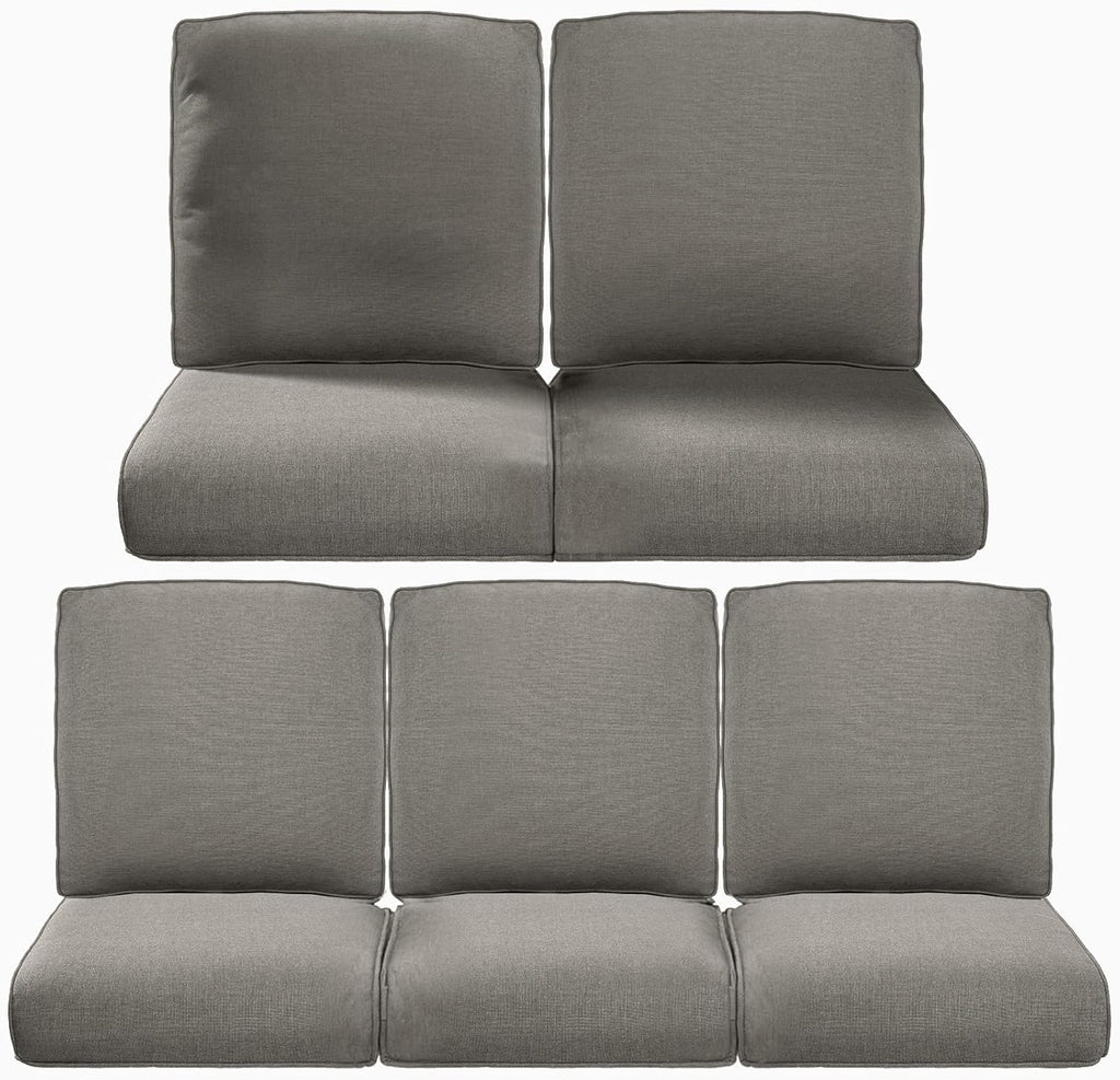 Pop 22x25/22x24 Outdoor Cushions for Patio 5 Piece Set - Set of 5 Water-Resistant Replacement Cushion for Wicker Dining Rocking Swivel Chairs Loveseat Couch Sectional Sofa - Grey/Classic