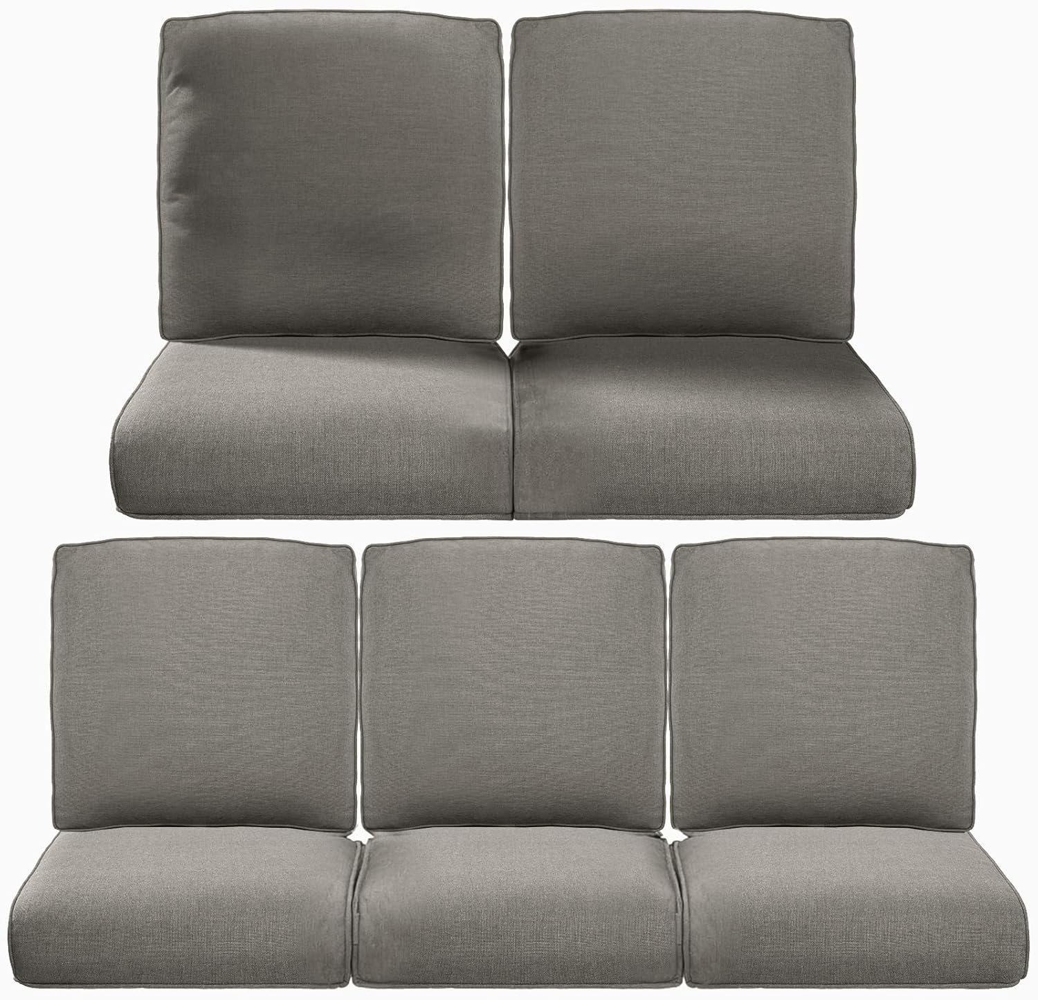Pop 22x25/22x24 Outdoor Cushions for Patio 5 Piece Set - Set of 5 Water-Resistant Replacement Cushion for Wicker Dining Rocking Swivel Chairs Loveseat Couch Sectional Sofa - Grey/Classic