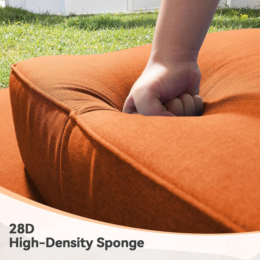 Luxury 6" Outdoor Cushions for Patio Furniture, 24x24x6" Thick Seat Cushion Set of 4, Fade Resistant Couch Chair Replacement Cushions High Density Deep Wicker Chair Cushion w/ Removable Cover, Orange