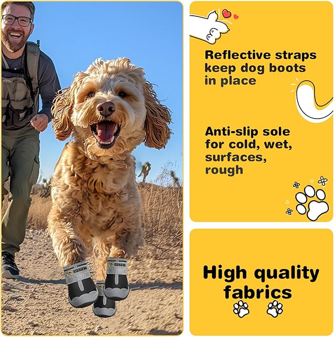 Hcpet Dog Boots Waterproof Dog Shoes for Medium Large Dogs, Anti-Slip Dog Booties Paw Protector for for Hot Pavement Winter Snow Hiking with Reflective Straps 4PCS, 8 (width 2.75 inch) for 74-91 lbs