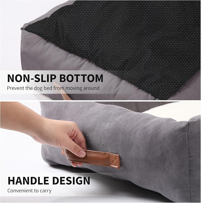 25In Dog Bed for Small Medium Sized Dogs - Washable Rectangle Puppy Bed for Indoor Outdoor, Cozy Pet Bed with Support Pillow & Non-Slip Bottom(Grey, Medium)