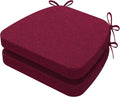 AAAAAcessories D-Shaped Chair Cushions, 2" Thick Dining Chair Pads with Ties and Removable, Machine-Washable Cover, 17" x 16", Set of 2, Wine Red