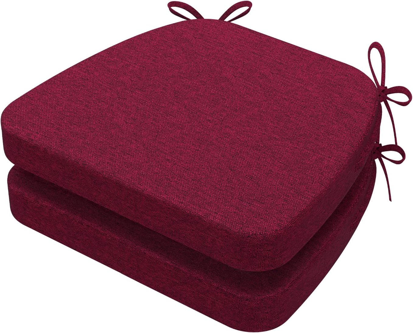 AAAAAcessories D-Shaped Chair Cushions, 2" Thick Dining Chair Pads with Ties and Removable, Machine-Washable Cover, 17" x 16", Set of 2, Wine Red