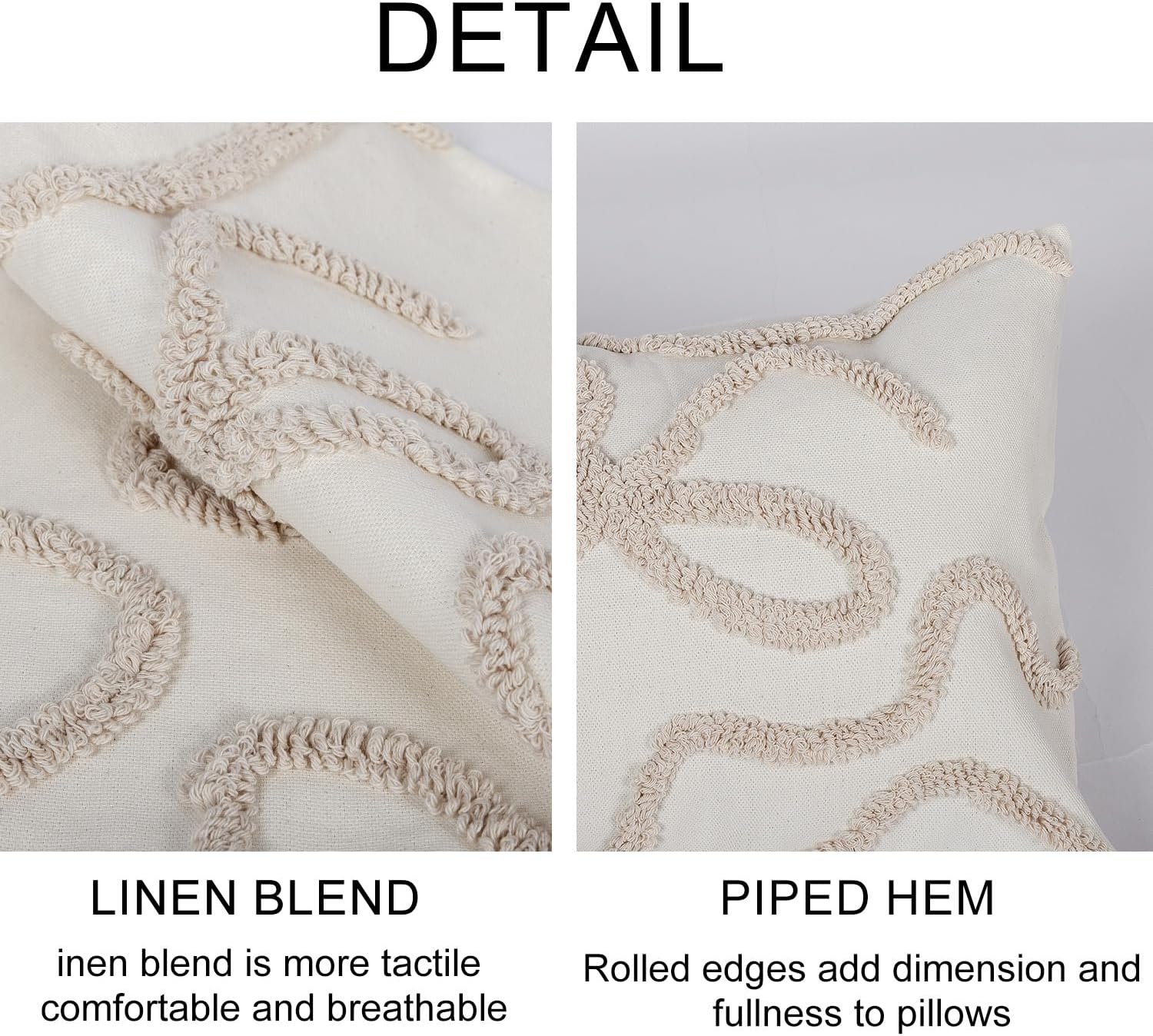 Coquette Bow Tufted Throw Pillow Cover 12x 20, Boho Neutral Linen Pillow Cushion Cases,Farmhouse Modern Decorative Pillows for Bed, Outdoor Couch Bedroom Car Cream