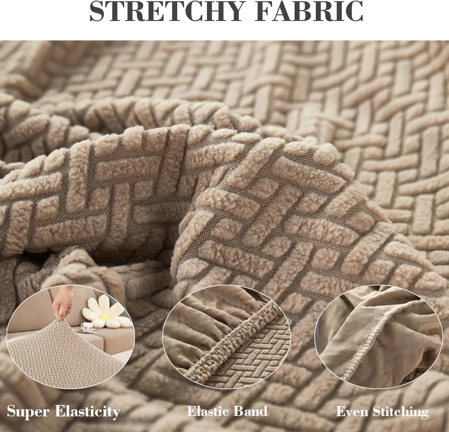 2Pcs Couch Arm Covers, Armrest Cover for Sofa, Sofa Arms Covers Washable Arms with Twist Pins Soft,Skin-Friendly for Pets (Texture Light Coffee, Armrest Cover)