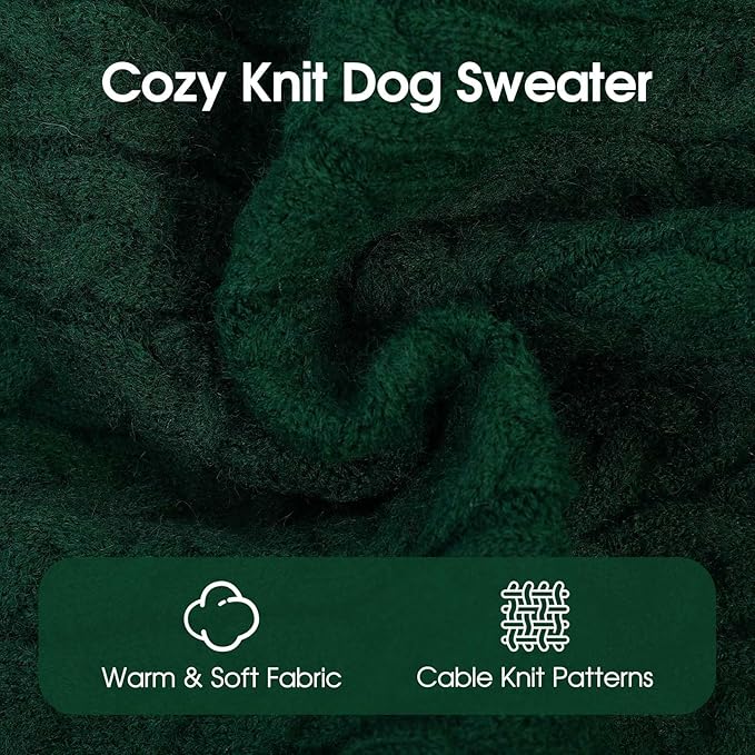 SAWMONG Dog Sweater, Dog Sweaters for Medium Dogs Girls Boys, Pullover Turtleneck Knitted Doggy Sweatshirt, Cold Weather Pet Clothes（Green, Medium