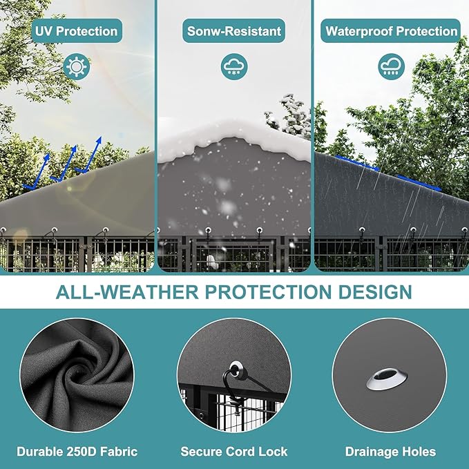 10 x 20 FT Large Outdoor Dog Kennel with Double Swing Doors, Heavy-Duty Dog Cage with Feeding Panel, Weatherproof Roof, Secure Fence Playpen for Large Dogs, Easy Assembly