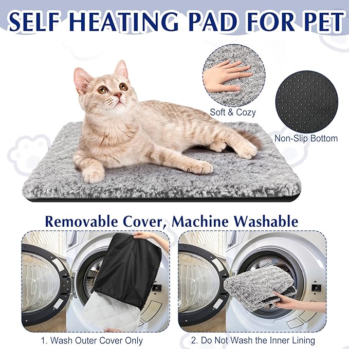 4 Pack Self Warming Cat Bed Indoor Self Heating Dog Cat Pad Washable 16 x 20 Inch Thermal Pet Kennel Pad Crate Bed Mat Reflect Body Heat for Outdoor