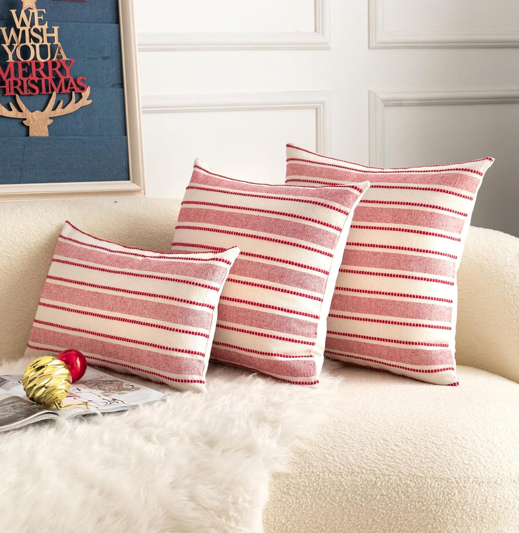 Christmas Pillow Covers, Boho Textured Red Pillow Case, Pillow Covers 12 x 20 Inch Set of 2 Christmas Decorative, Chair Sofa Bedroom Living Room Home Holiday Decor Cushion Case