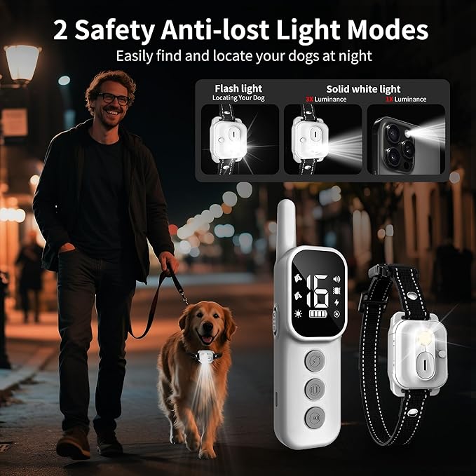 Dog Shock Collar,3300FT Dog Training Collar with Remote,IPX7 Waterproof Rechargeable Dog e-Collar with Beep,Vibration,Safe Shock,LED Light, Shock Lock for Small,Medium,Large Dogs (8-150 lbs)