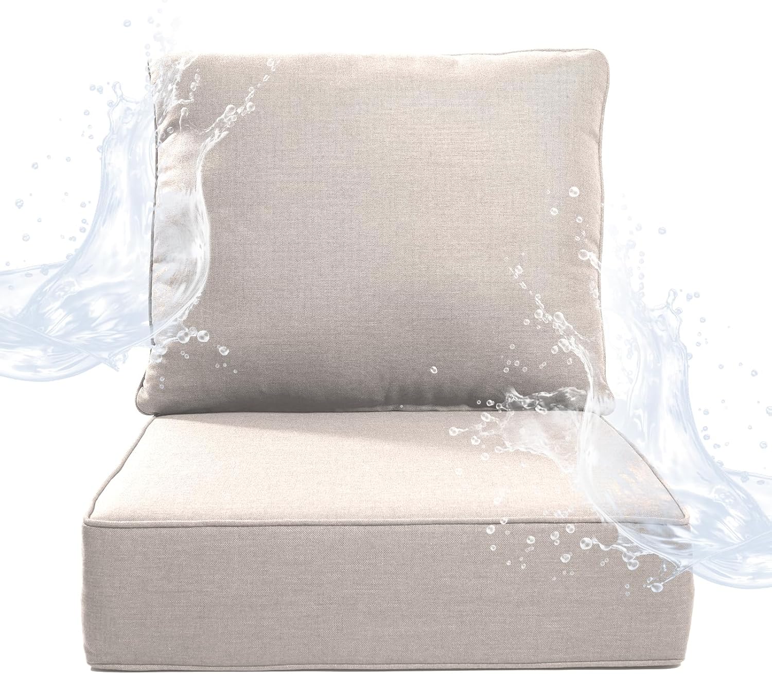6 inches Thicker Outdoor Chair Cushions Set- 24" *24" *6" Waterproof Patio Furniture Cushions with Removable Cover, 28D High Density Sponge Filling Thicken Outdoor Patio Cushions - Beige