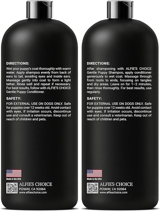 ALFIE'S CHOICE Puppy Shampoo and Conditioner Set | 16 fl oz Each | for Sensitive & Itchy Skin | Puppies, Adults & All Breeds of Dogs