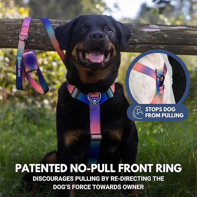 Spark Paws No Pull Dog Harness for Large Dogs, Heavy Duty Dog Harness for Big Strong Breeds, Adjustable, Y Shaped Padded Halter Design with Front Clip - Kaleidoscope- L