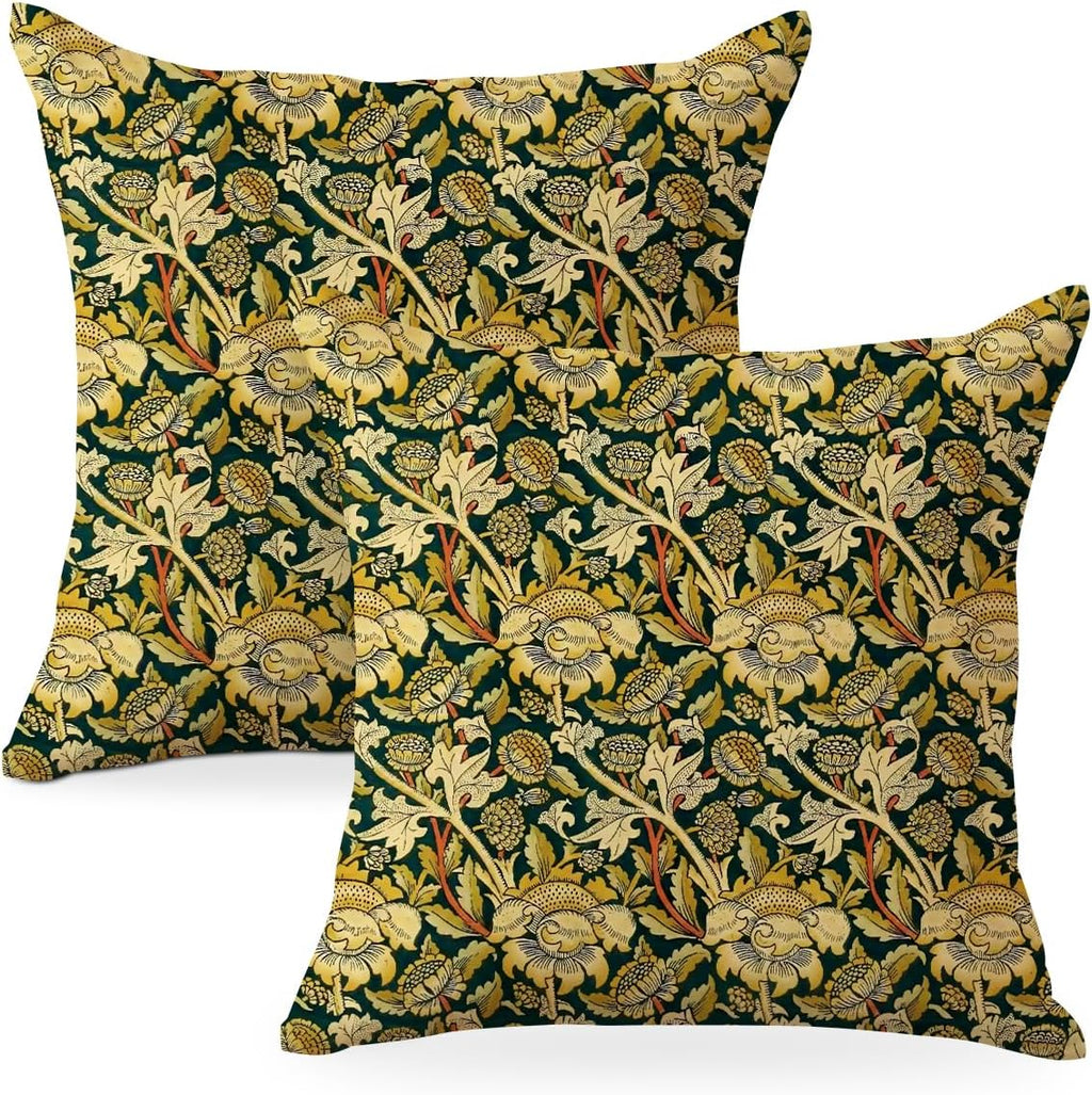 Vintage Flowers Throw Pillow Covers, Set of 2 Floral Pillow Covers, Pillow Covers 18x18, Retro Botanical Bedroom Home Living Room Car Seats Sofa Couch Decor Floral Pillow Cases Pillow Protector