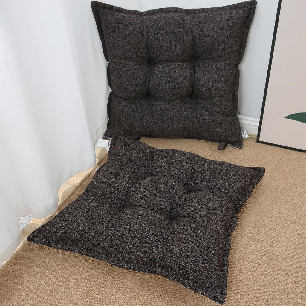SINSOSSO Large Floor Pillows 22", Thickened Bite-Size Memory Foam Square Non-Slip Cushions for Office Back Support/Yoga/Chair Seat, Fashionable Color-Blocked Fabric & Washable, Dark Brown, 2 PCS