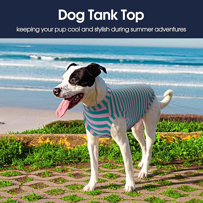 IECOii 2 Pack Summer Dog Clothes for Large Dogs,Breathable Stretchy Pet T-Shirts Lightweight Tank Top Sleeveless Vest for Outdoor Sun Protection - Fit for Large Breeds Labrador,Pink+Stripes,3XL