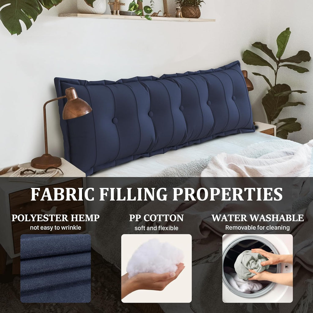 Large Bolster Reading Pillow Full Backrest Positioning Support Pillow Daybed Cushion Headboard Pillows for Bed Bunk Sofa with Removable Cover, Dark Blue, 54x3x20 Inch